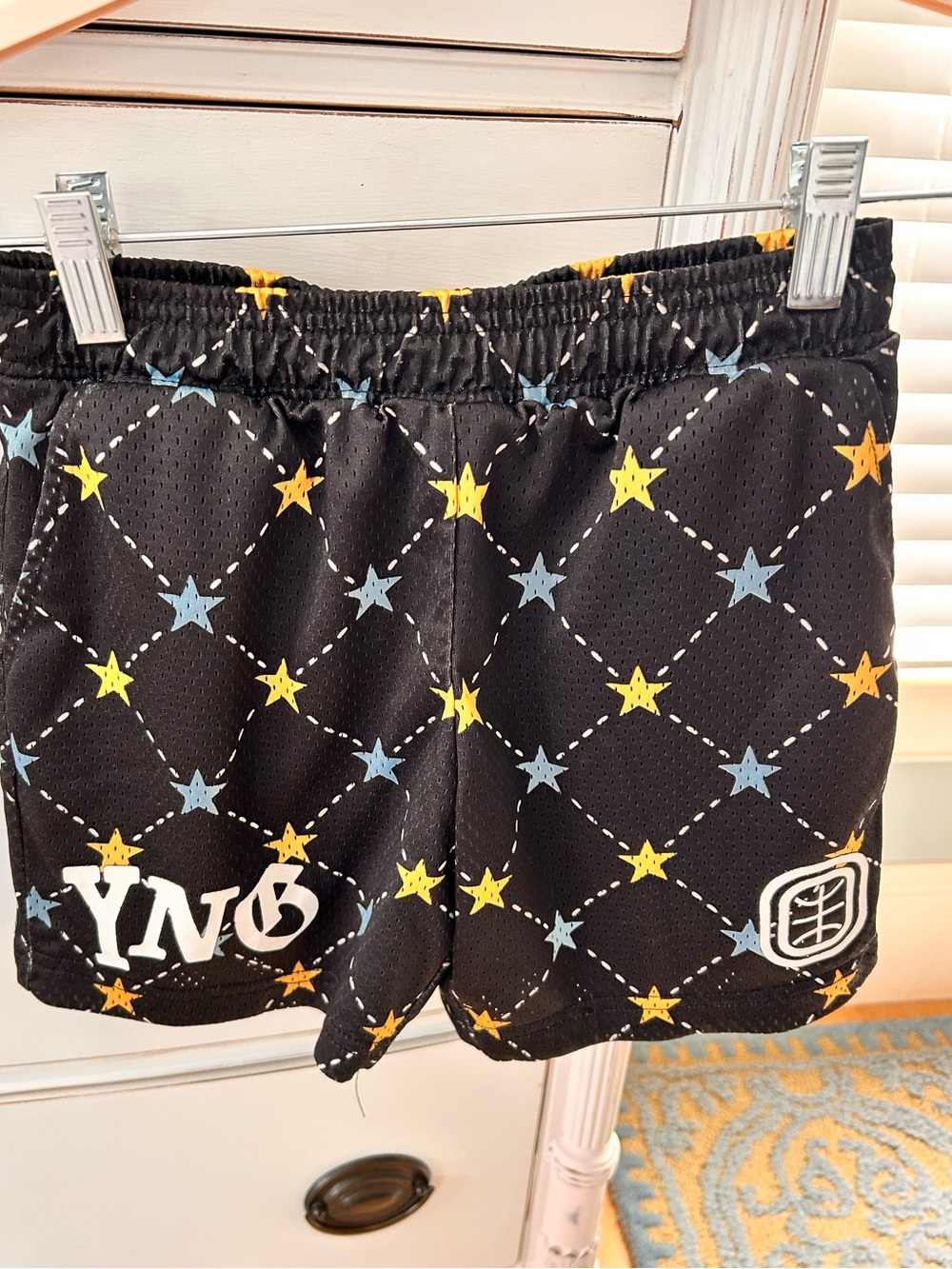 Overtime Kids Star Mesh Shorts - Black with Blue & Gold Stars